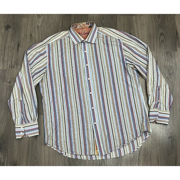 ROBERT GRAHAM L/S Textured Striped Flip Cuff Button Front Sz 2XL Embroidered - Picture 1 of 12